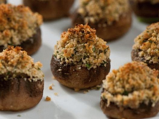 Foto Mushroom caps recheado com queijo pecorino e ervas