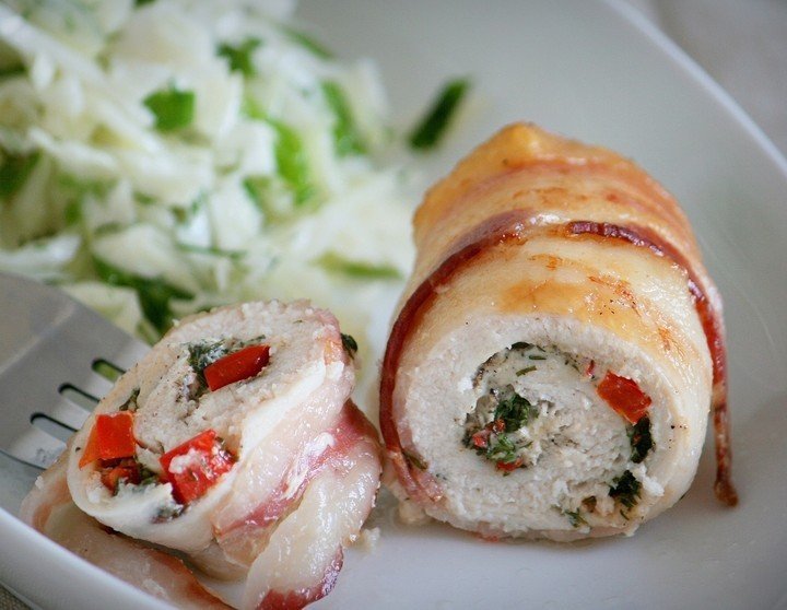 Rolos de frango com bacon