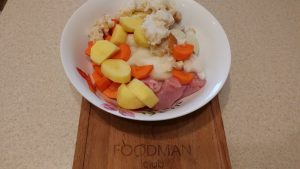 Frango e costeletas de legumes