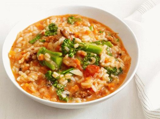 Foto do prato - Risotto com salsicha italiana e brócolis