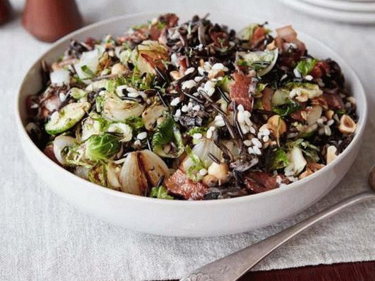 Couve de Bruxelas com arroz integral e bacon