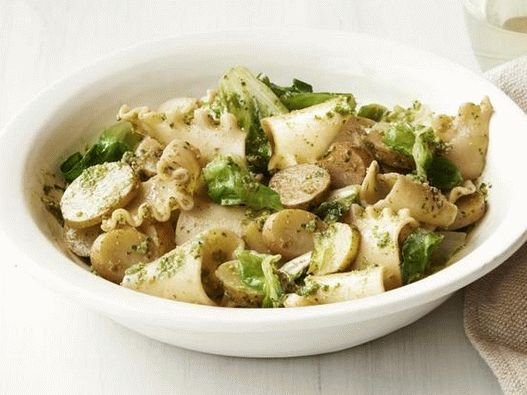 Foto, macarrão lasanha, com, batatas novas, em, pesto