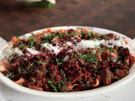 Foto, ensopado carne, beterraba, com, macarrão pappardelle