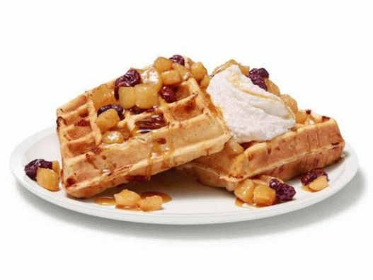 Waffles Photo Curd com compota de cereja e pêra