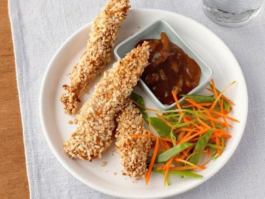 Dedos de frango com enfeite de ervilha da neve
