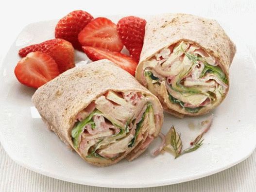 Rolinhos de presunto, queijo e maçã