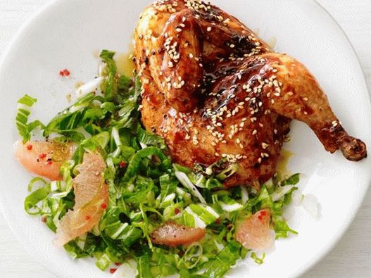 Galinhas Teriyaki com couve chinesa
